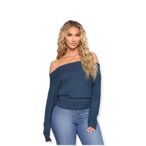 Fashion Nova Women’s Off The Shoulder Teal Ribbed Top Size Small